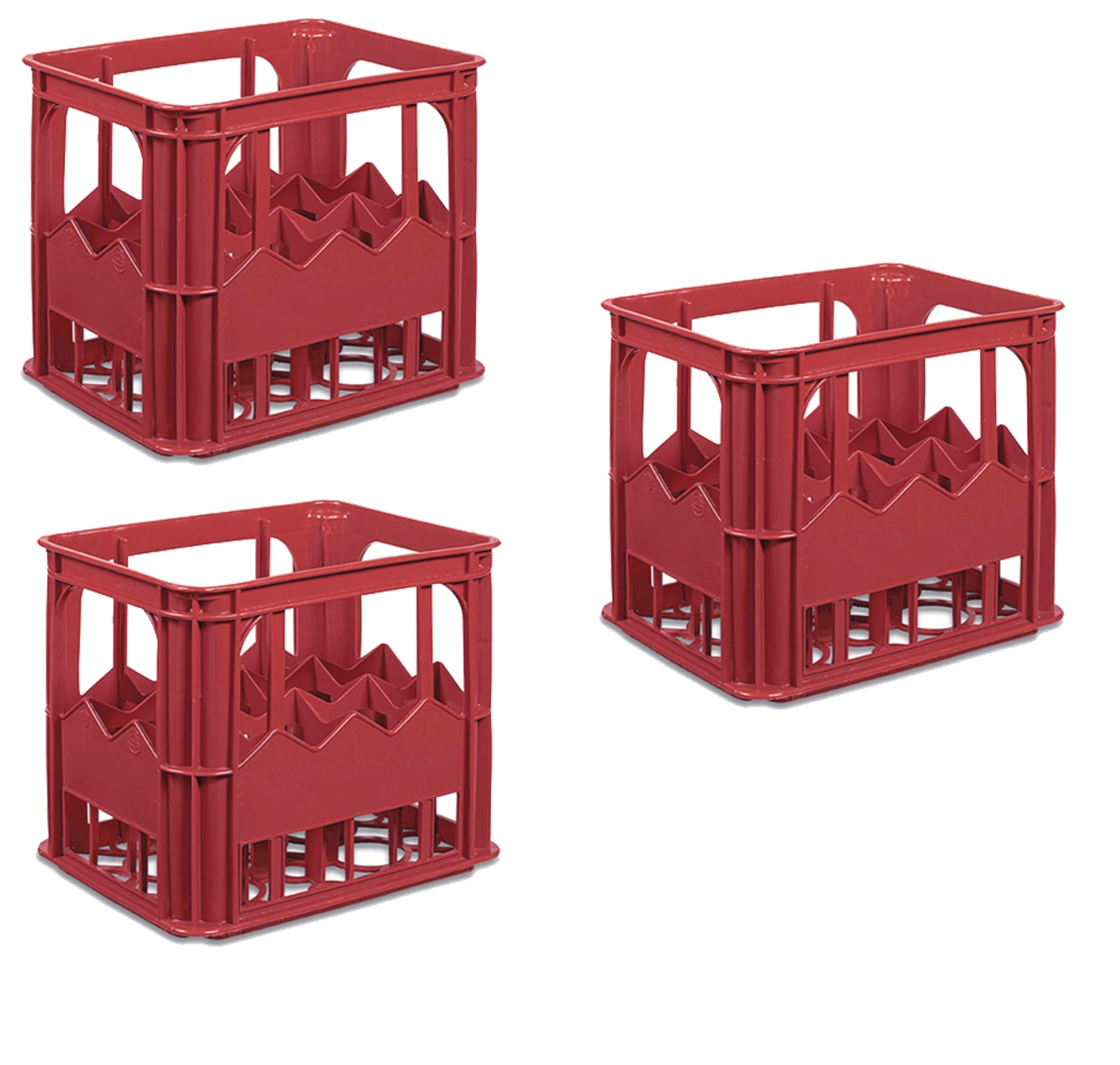Set 3 Cassette Cassetta Portabottiglie in Plastica Rossa – 12 Posti per Bottiglie da 1 Litro – Impilabili e Resistenti