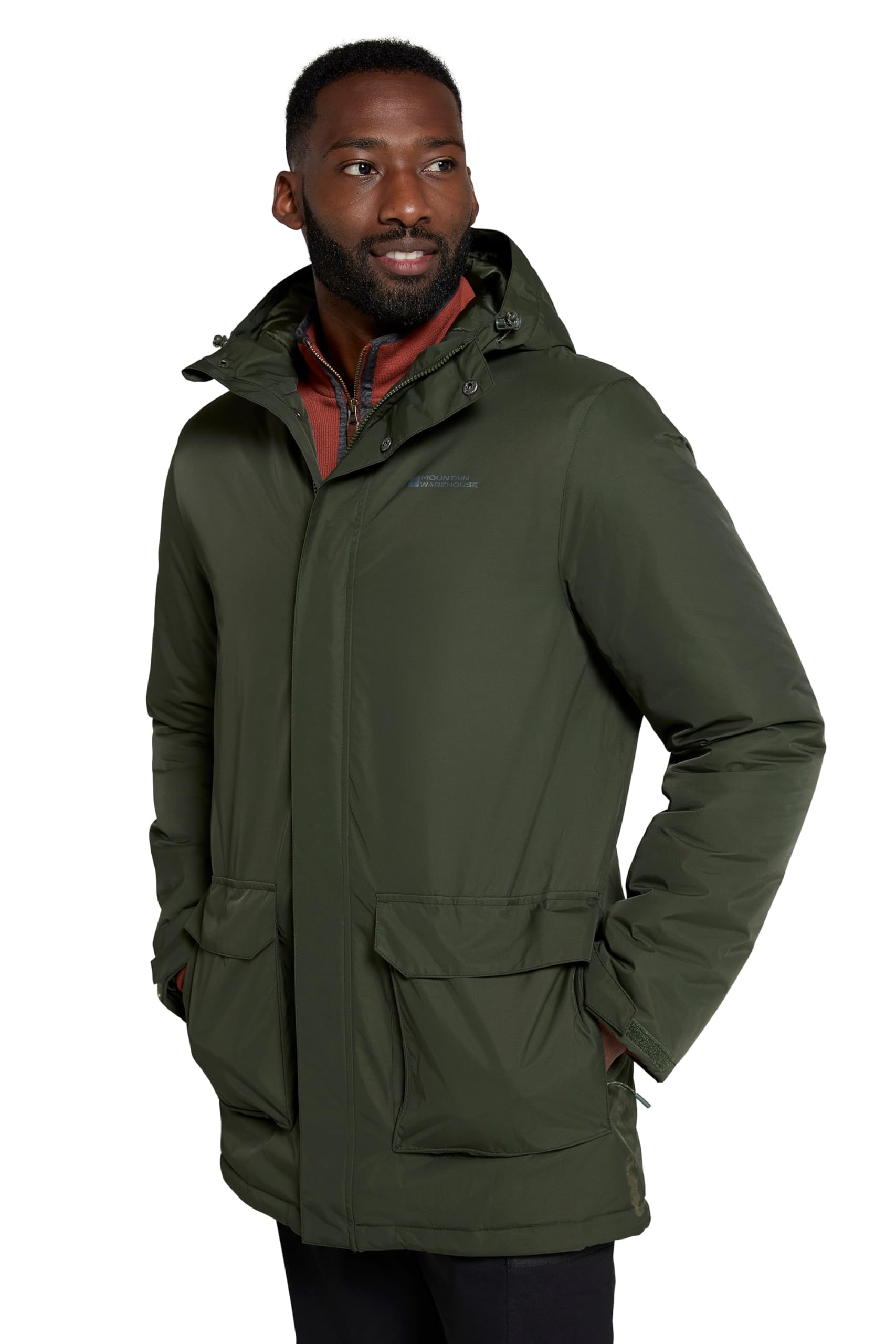 Mountain Warehouse Ranger Mens Padded Parka - Water-Resistant Coat with Adjustable Hood Pockets & Cuffs - Autumn Winter, Outdoors, Travelling & Hiking Khaki 3XL