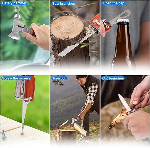 Miniatura 4 de MYWERO - Herramientas multiusos para exteriores, equipo de campamento, herramientas multiusos, accesorios de campamento 16 en 1, martillos