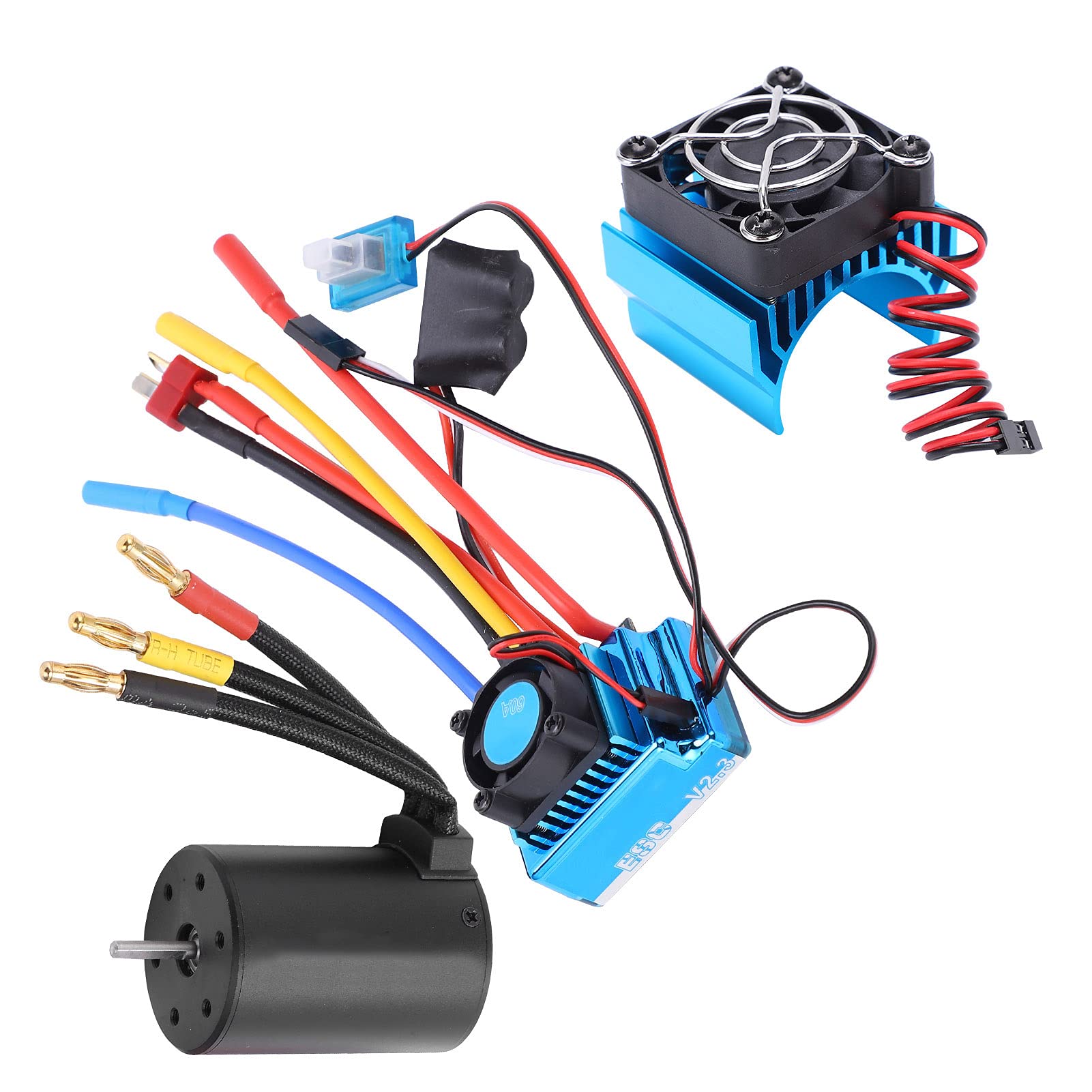 Yctze Silnik Bezszczotkowy 3650 2300KV i Zestaw 60A ESC z Radiatorem do Wyścigów Samochodowych /10 RC