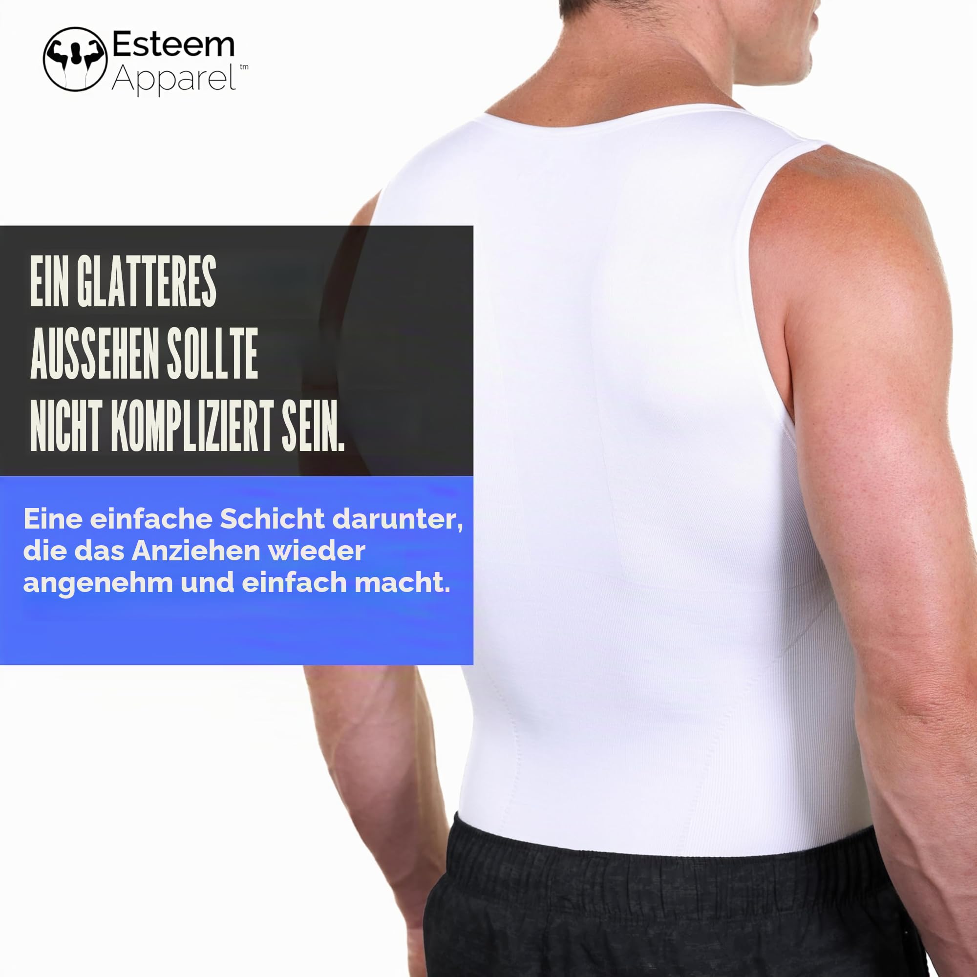 Esteem Apparel EliteSlim Kompressionsshirt für Herren, zum Verstecken von Gynäkomastie, Moobs, Bauchmuskeln, Brust, Bauch, schlankmachend, Shapewear (Weiß
