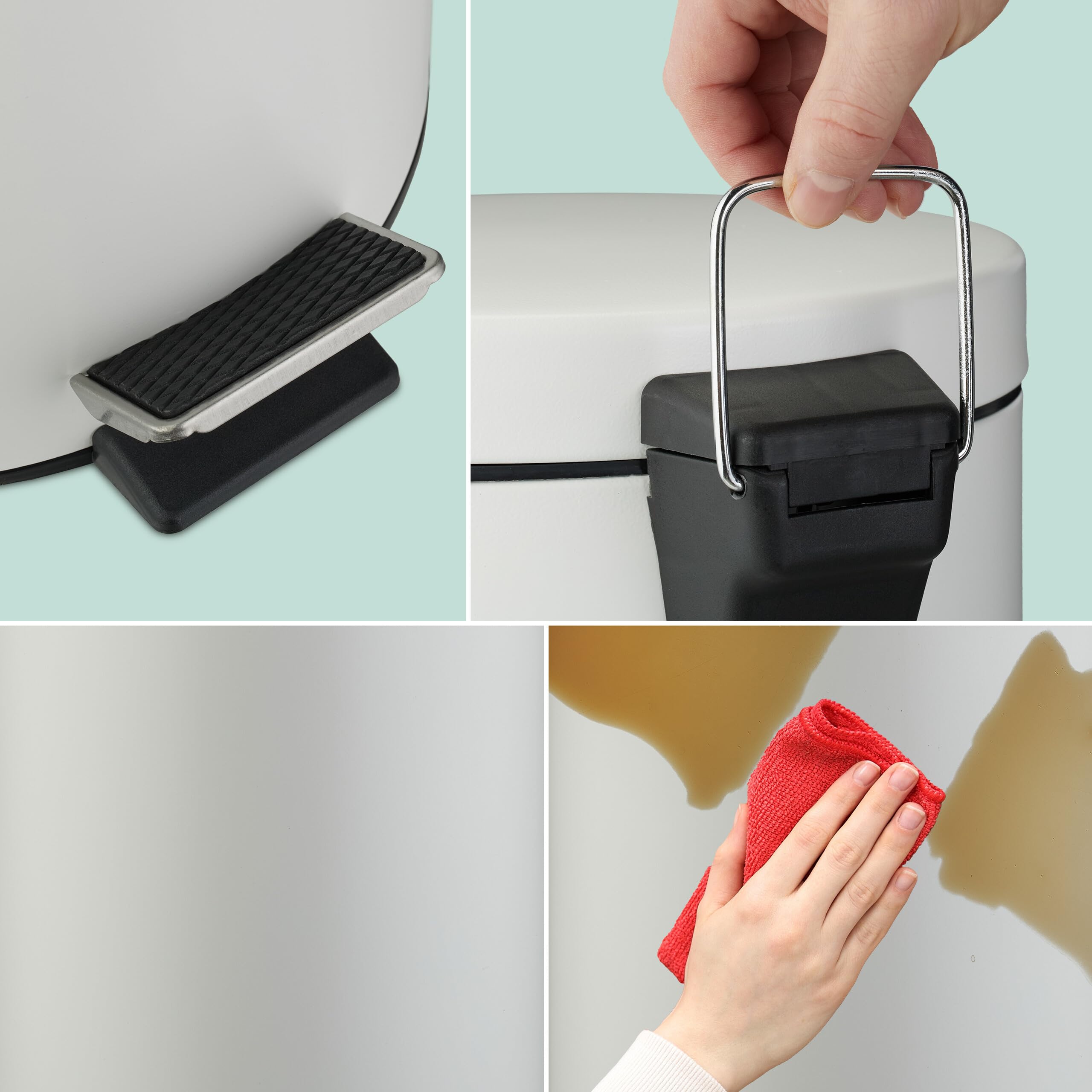 Relaxdays Poubelle pour la salle de bain ou la cuisine, 20 litres, couvercle, pédale, design mat, blanche