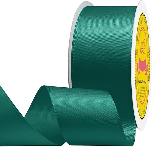 Miniatura 1373 de Cinta de satén verde esmeralda de doble cara de 1-1/2 pulgadas x 50 yardas, cinta de poliéster verde esmeralda para envolver regalos, muy adecuada