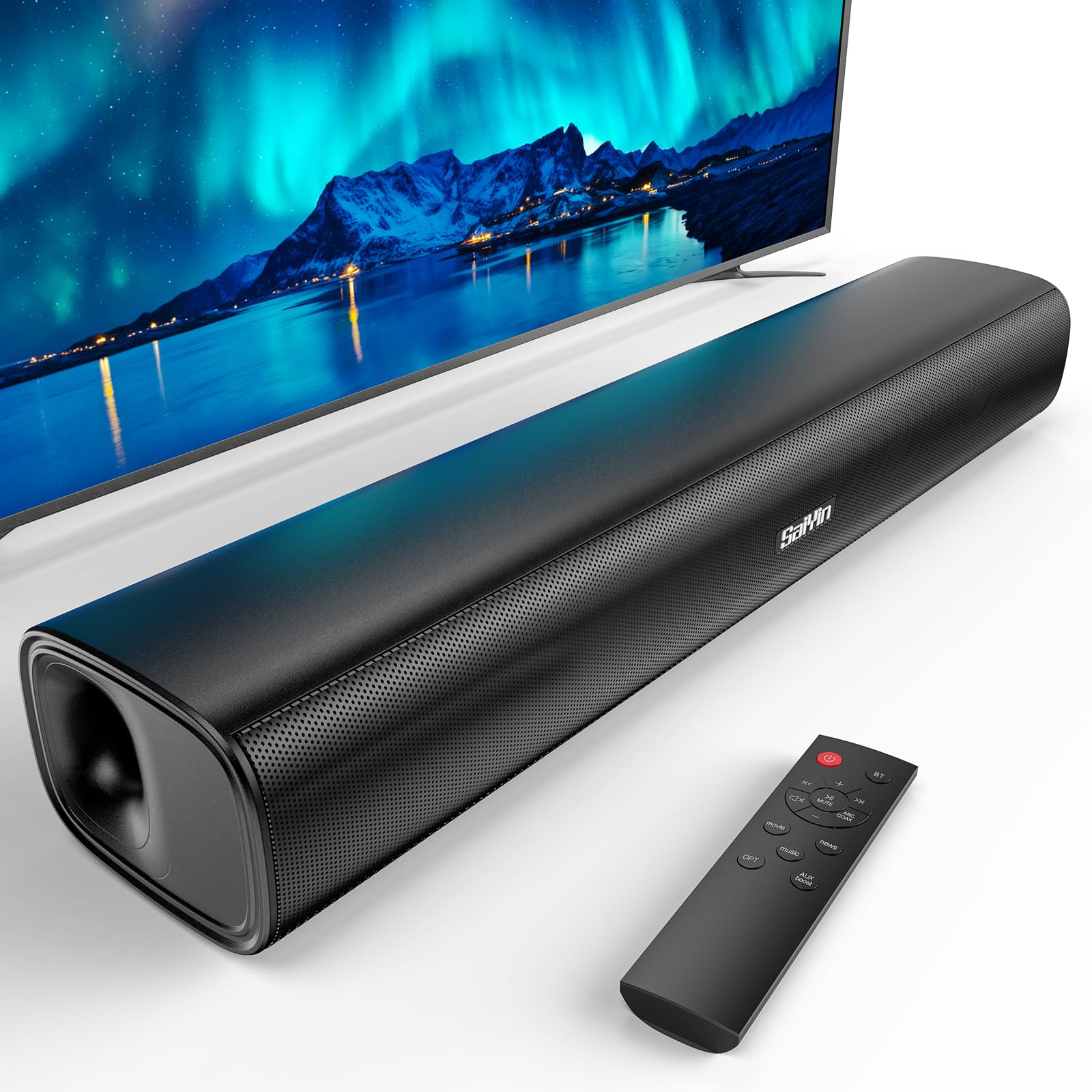 Photo 1 of Saiyin Sound Bar for Smart TV,Balanced Sound,Soundbar with Bluetooth/TV-ARC/Optical/AUX Connect, Surround Sound for Home Theater Audio TV/PC/Gaming/Projectors,Wall Mountable