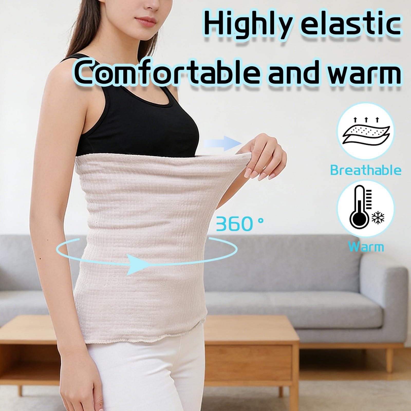 Calentador de espalda de lana angora y lana merino para hombres y mujeres - Cinturón térmico y calentador de vientre, protección de riñones, alivio del dolor y comodidad óptima, confort