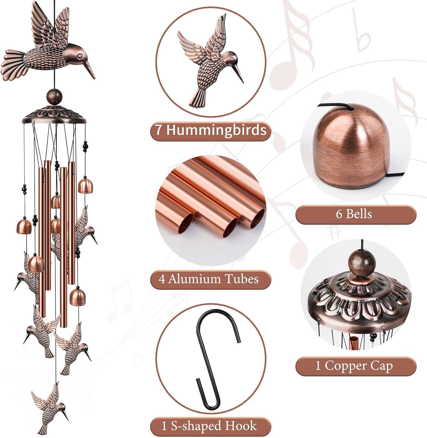 Hummingbird Wind Chimes for Outside, Decorative Wind Chime Hummingbird Gifts for Women/Mom/Grandma, Memorial Windchimes Outdoors with S Hook for Patio Garden Decor - Image 3