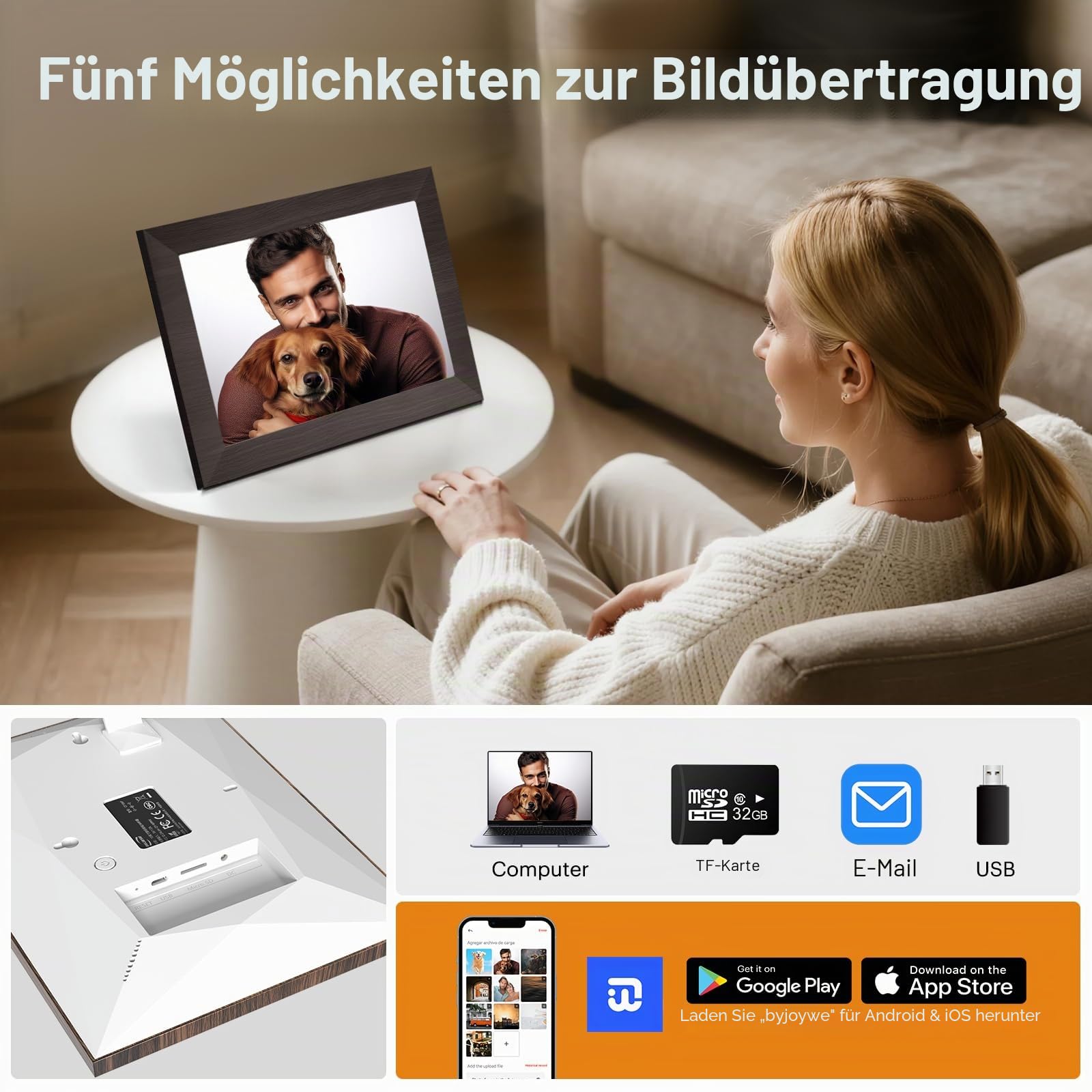 Digitaler Bilderrahmen 10 Zoll, WiFi Digitaler Bilderrahmen Eingebauter 32 GB Speicher, Elektronischer Rahmen mit IPS-Touchscreen, Auto-Rotate, Einfaches Teilen von Fotos oder Videos per App