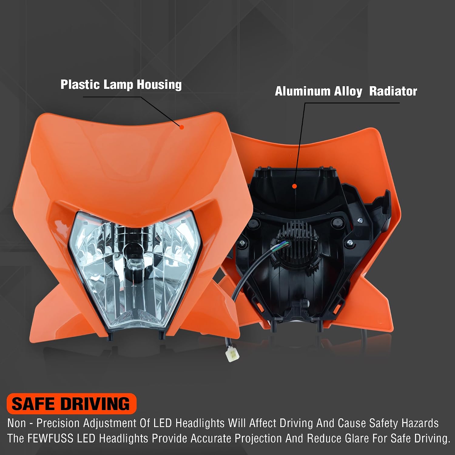 Universal Dirt Bike LED Headlight Kit, Motorcycle Dirt Pit Bike Enduro Head Light Low High Beam Orange