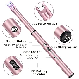 Navpeak Electric Candle Lighter Windproof USB Rechargeable Flameless Long Neck Lighter for Candles Gas Stove Fireplace BBQ Kitchen Grills (Pink)