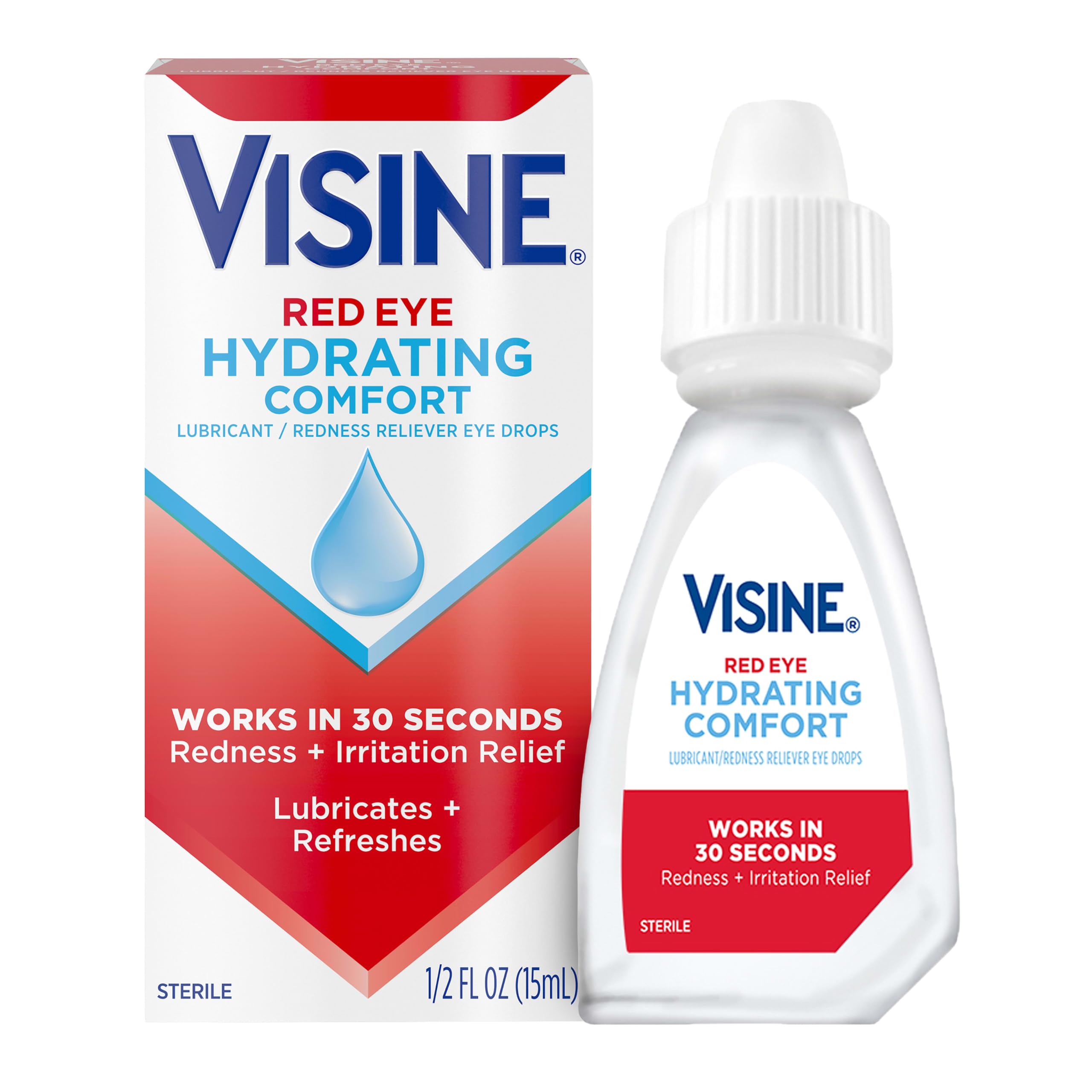 Visine Red Eye Hydrating Comfort Redness Relief Eye Drops, 0.5 fl. oz | Works Fast Against Redness, Refreshing Feel, Moisturizing Relief, Lubricant Eye Drops