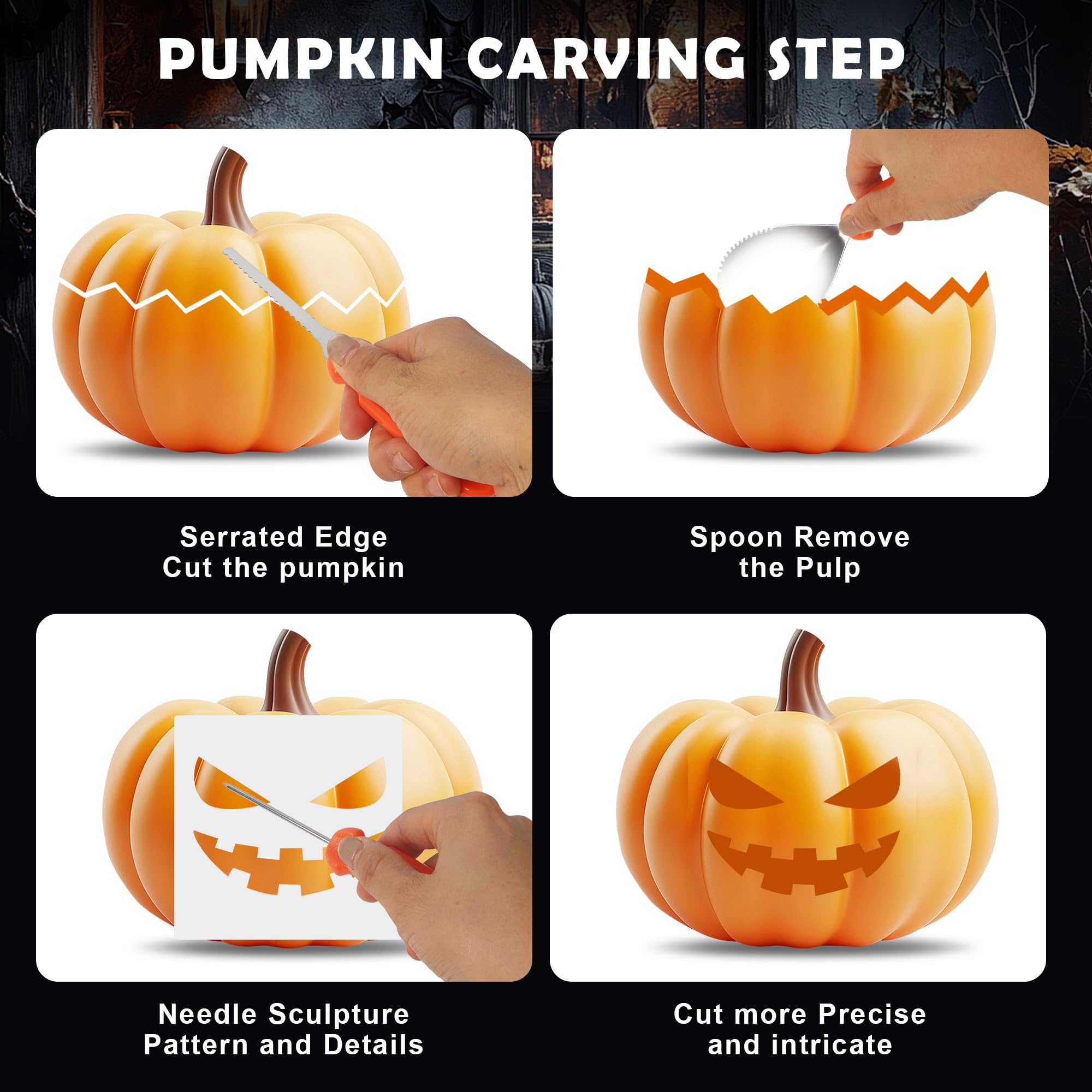 20 Pieces Halloween Pumpkin Carving Kit,Con plantillas para tallar calabazas de Halloween, perfectas Decoración de Halloween para niños y adultos