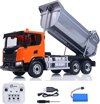 Double E 1/20 Electric Remote Control Dump Truck 6X4 RC Tipper G540 Model Metal Bucket 260 Brushed Motor Openable Door Lights Hobby Grade Model for Ages 14+