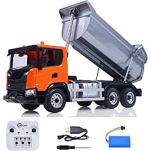 TOUCAN RC HOBBY Double E 1/20 Electric Remote Control Dump Truck 6X4 RC Tipper G540 Model Metal Bucket 260 Brushed Motor Openable Door Lights for Adult