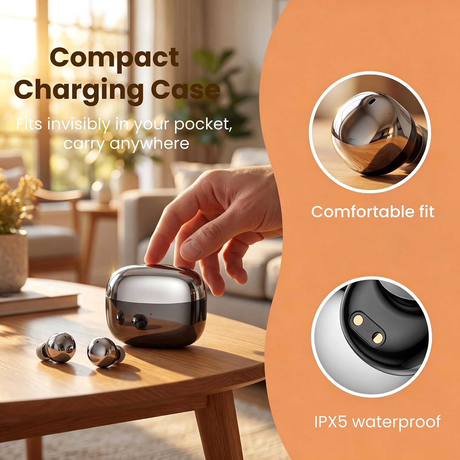 Aesthetic Upgraded Wireless Earbuds 2-in-1 with Day & Night Modes, Bluetooth 6.0 Ultra-Mini Headphones, Built in Mics & HIfi Stereo Earphones, IPX5 Waterproof All in Comfortable Ear buds (Black) image 6