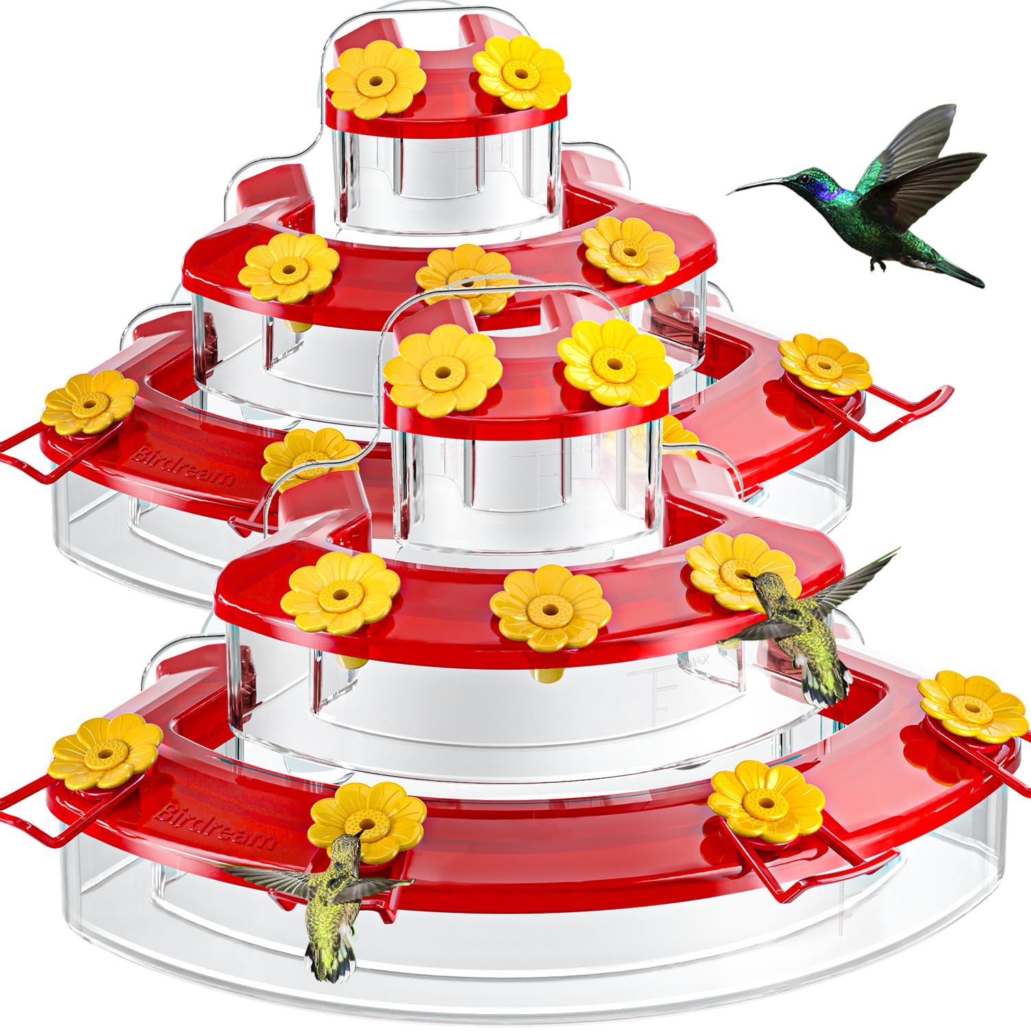 Birdream Hummingbird Feeders for Window, 2 Pack-18oz Suction Cup Hummingbird Feeder with 9 Feeding Ports & Clean Brush, Attracting Ruby Throated Anna Rufous - Red