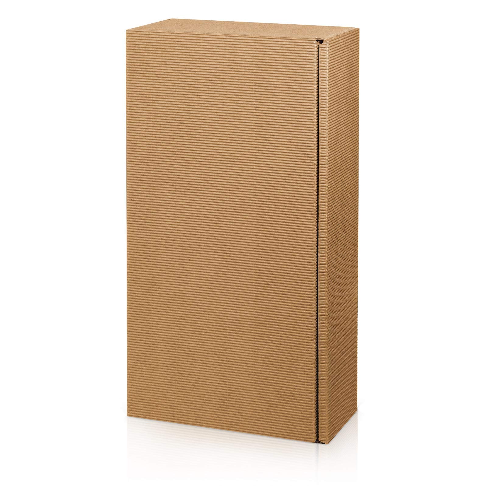 KK Verpackungen Präsentkarton 2 Flaschen 360x180x90mm | 1000 Stück, Weinkarton offene Welle Natur Braun | Geschenkverpackung Wein Sekt | FSC-zertifiziert, DHL-versandfähig