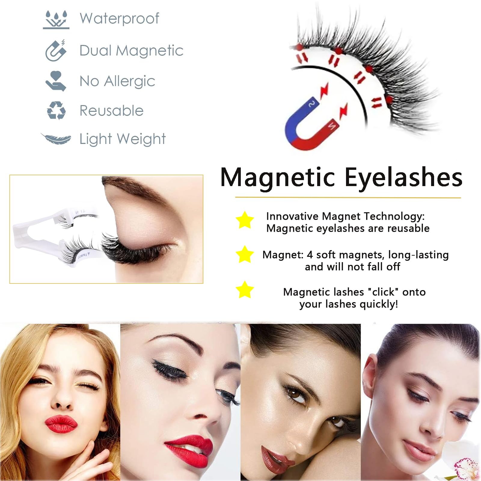 Magnetische Wimpern, natürliches Aussehen, bestes magnetisches UK-Set mit Applikator, 3D-falsche Wimpern, magnetisch, wiederverwendbar, Magnetauge, kein Kleber oder Eyeliner erforderlich, für Anfänger