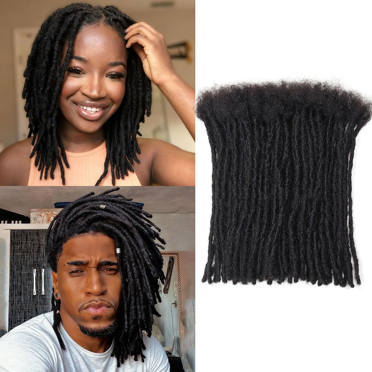Photo 1 of 10 inch 70 Stands 0.4cm Interlocking Loc Extensions Human Hair, Dreadlock Extensions Human Hair Handmade Permanent Dreads Extensions for Men/Women/Kids Natural Black (10 inch 70 Strands 1B 0.4cm)