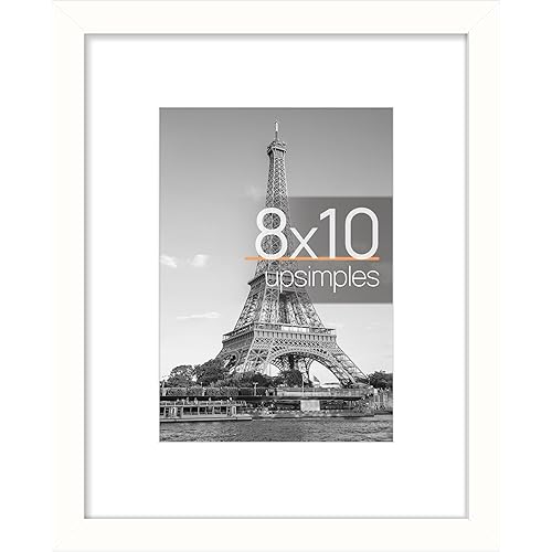 upsimples 8x10 Picture Frame, Display Pictures 5x7 with Mat or 8x10 Without Mat, Wall Hanging Photo Frame, White, 1 Pack
