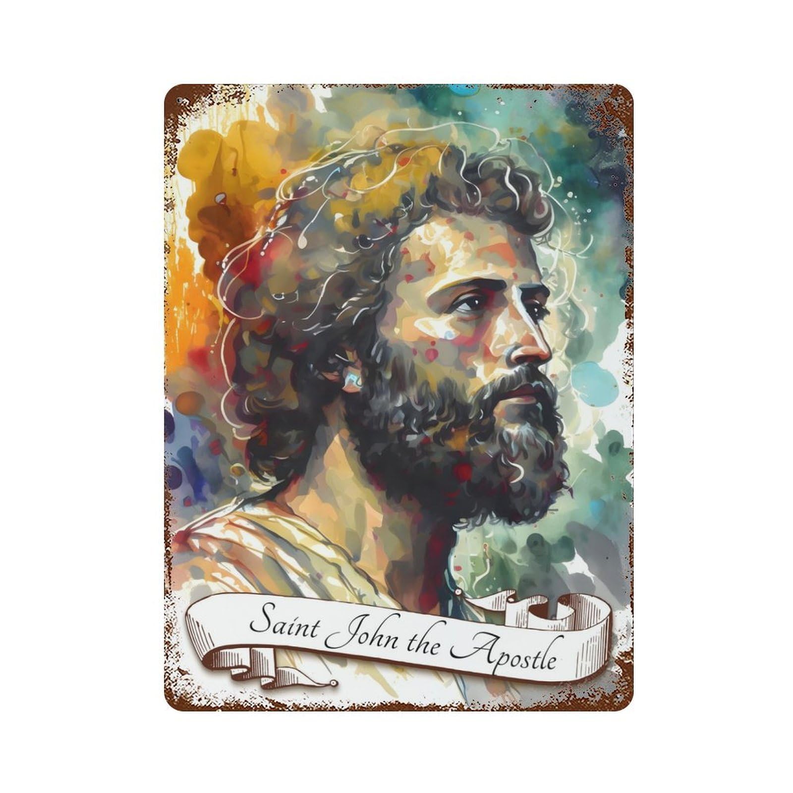Retro Metal Sign with Saint John The Apostle Design 15.7"x11.8", for Living Room, Hallway And Home Decor, Farmhouse Wall Decor