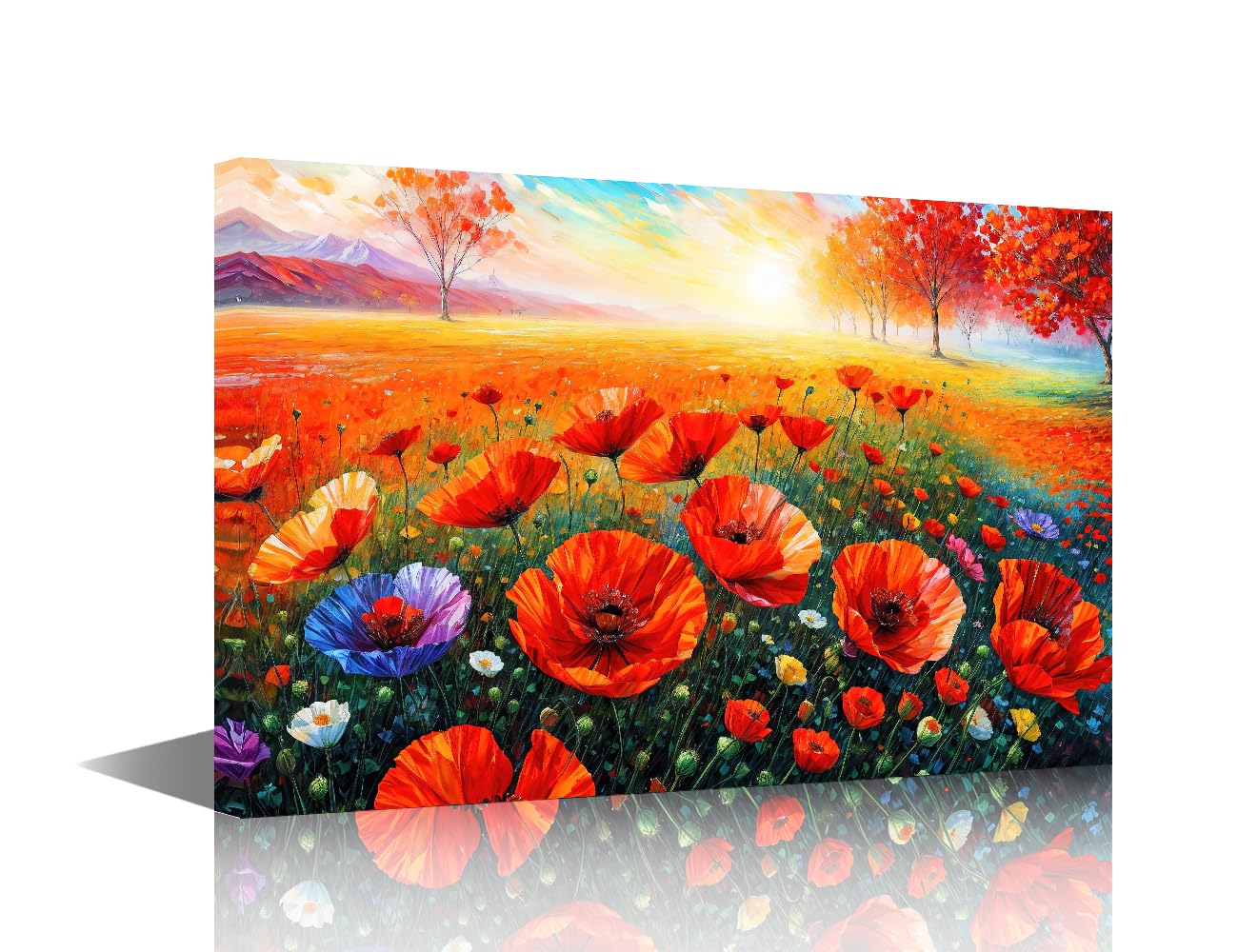 TISHIRON 1 Piece Canvas Prints Landscape Wall Art Modern Home Decor Poppy Poster Living Room Bedroom Decoration Blooming Flower Artwork Painting Framed Ready to Hang, 18x12in