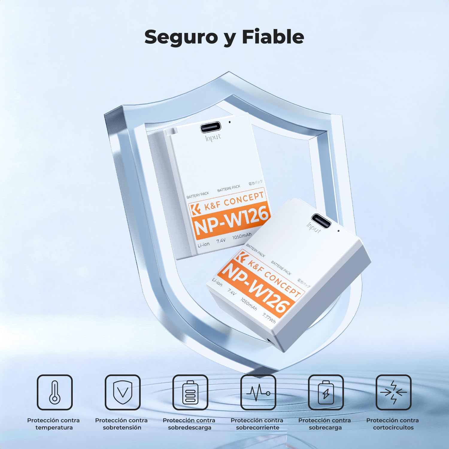 K&F CONCEPT NP-W126S NP-W126 Baterías Paquete de 2x1050mAh Baterías de Carga Directa de USB-C Compatible con Fujifilm X100VI, XM5, XE5, X Half, X-S10, XT30, XT30 II, X100V, XS10, XT50