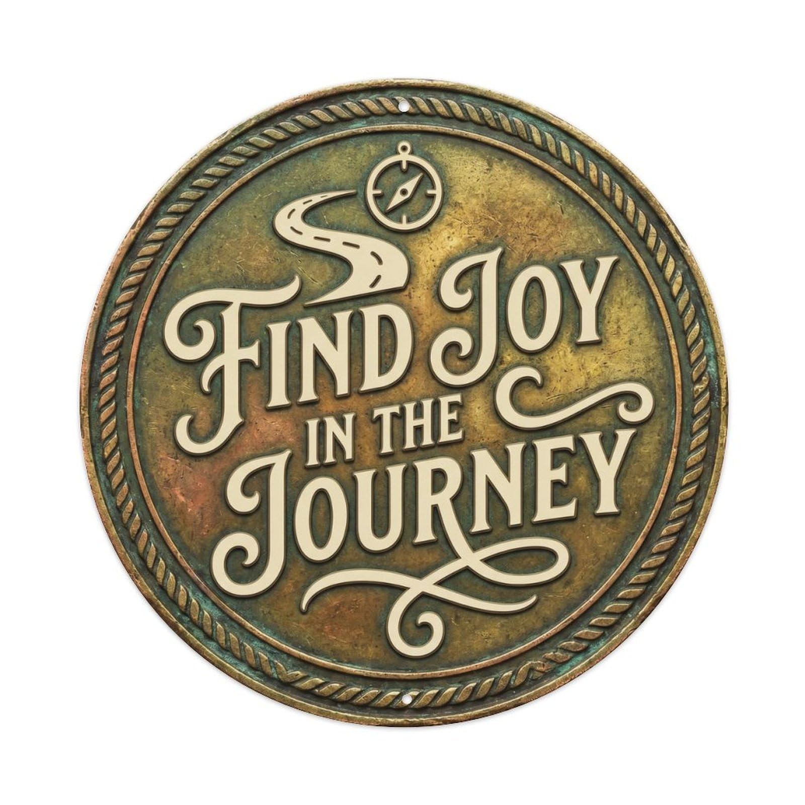 Cmhok Vintage Style Find Joy In Journey Nostalgic Hanging Accessory Retro Slogans Metal Tin Sign Plaque Wall Decor For Cafe, Club, Garden Round Metal Poster 8X8inch