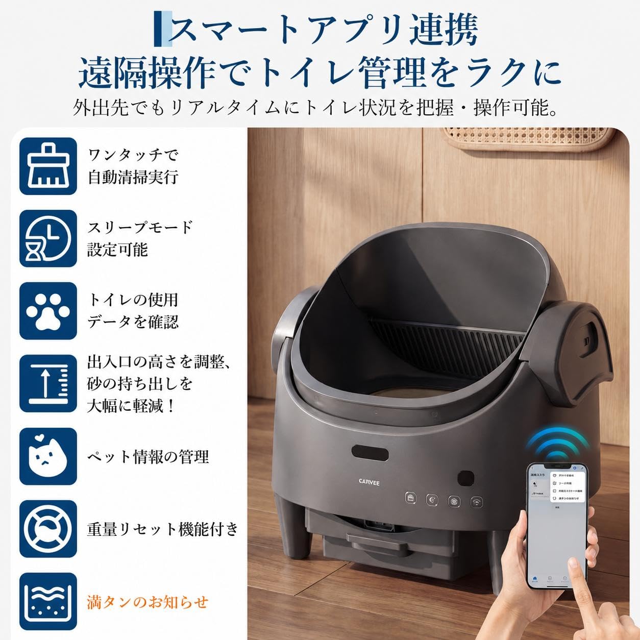 Amazon | 全自動 猫トイレ 智能 アプリ連携 オープントップ 开放式