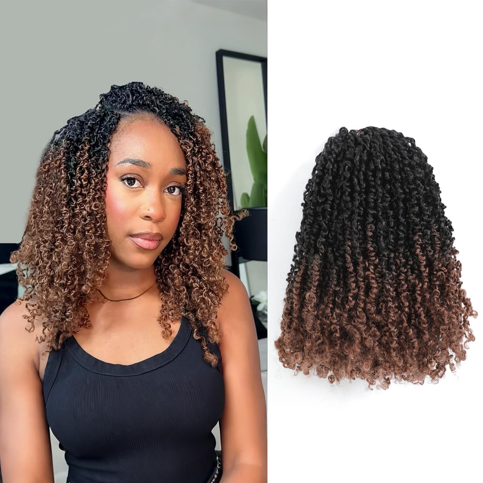 Yanky Twist Crochet Hair (8+10+12 inch)*3,Total 9 packs,Ombre Auburn,Pre-Looped Yankee Twist Mini Passion Twist,Pre-Twisted Micro Spring Twist,