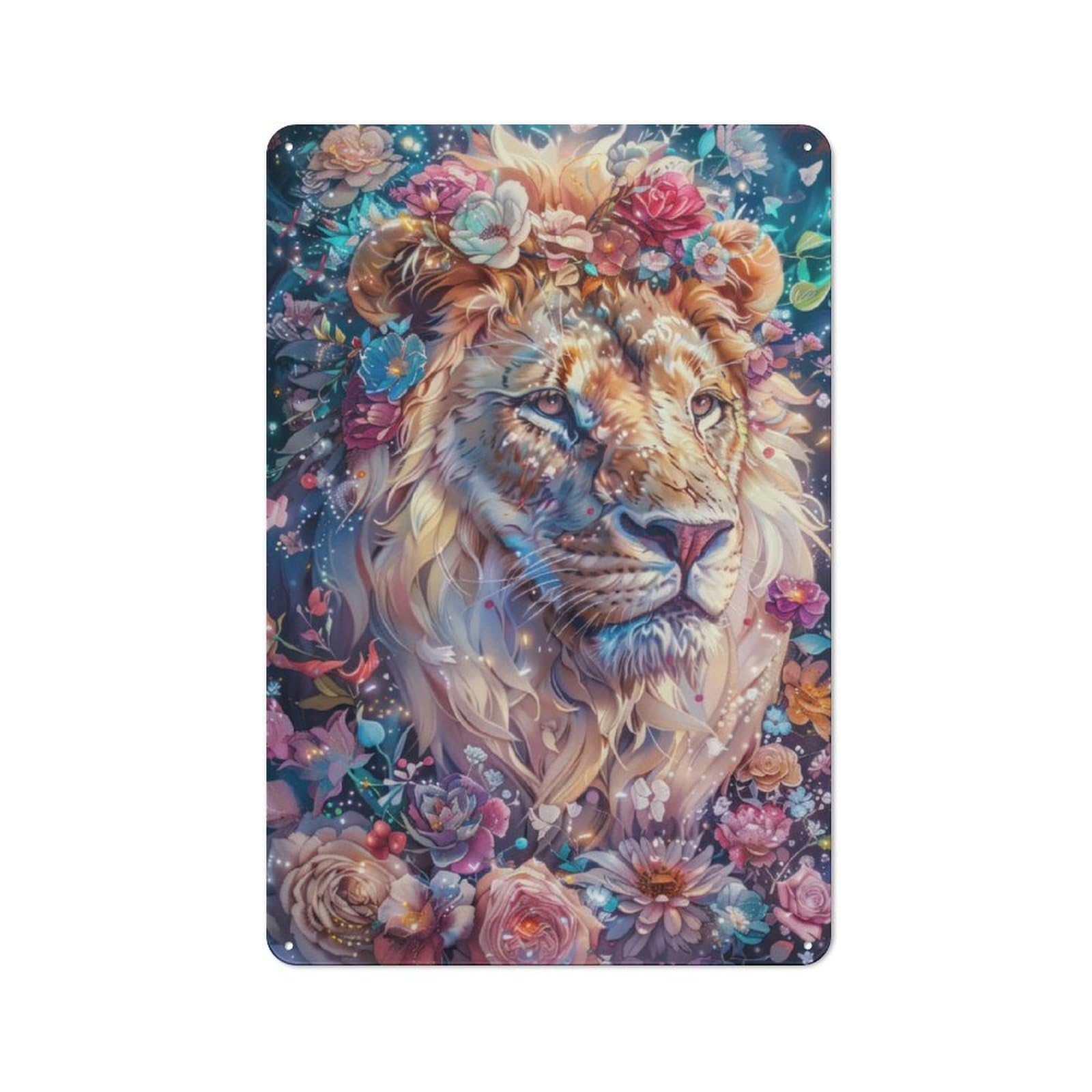 Junmoney Lion In Floral Majesty Vintage Metal Plaque 30X20cm For Dining Room Or Kitchen, For Home Decor Collectors Refreshing A Room In Autumn