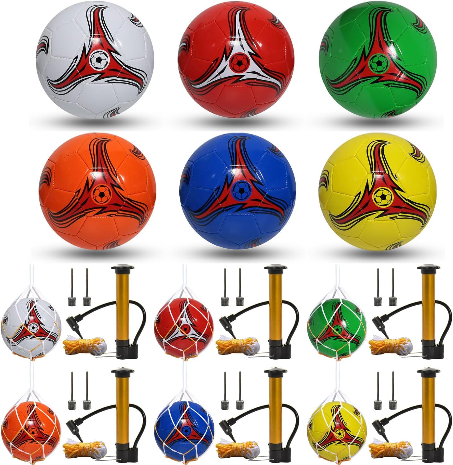 Youlina Paquete de 6 pelotas de fútbol de Navidad desinfladas con bomba, pelotas de fútbol a granel, pelotas de fútbol clásicas con bolsa deportiva