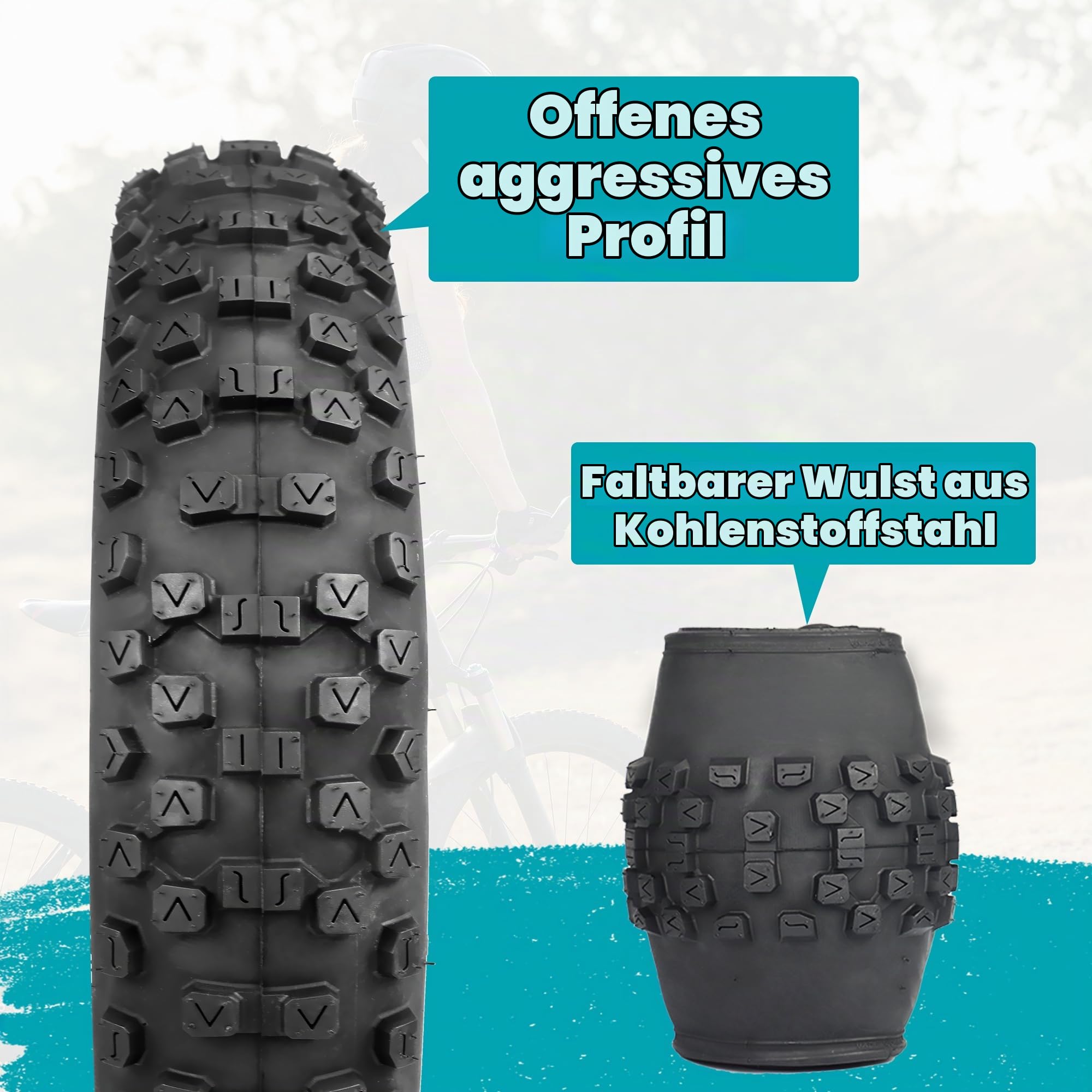 ZUKKA 20 Zoll Heavy Duty E-Bike Reifen 20x4.0 Mantel 102-406 | Faltbar Fat Tire, Fett Fahrradreifen, für E-Bike/Mountain,Snow Bike
