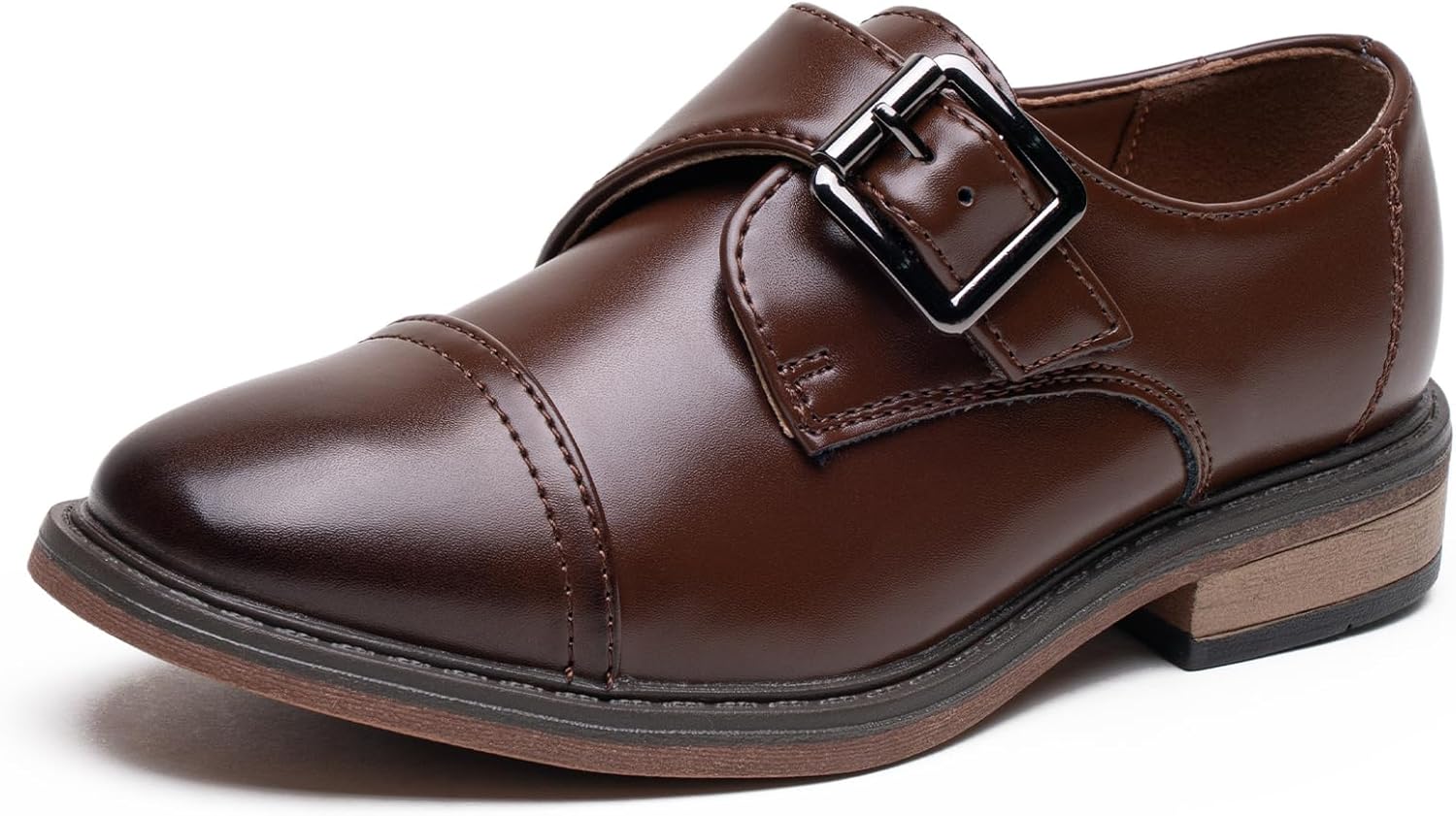 Marcport Boys Dress Shoes Easy On Hook and Loop Formal Oxford Monk Strap Cap Toe for Little Kid Big Kid