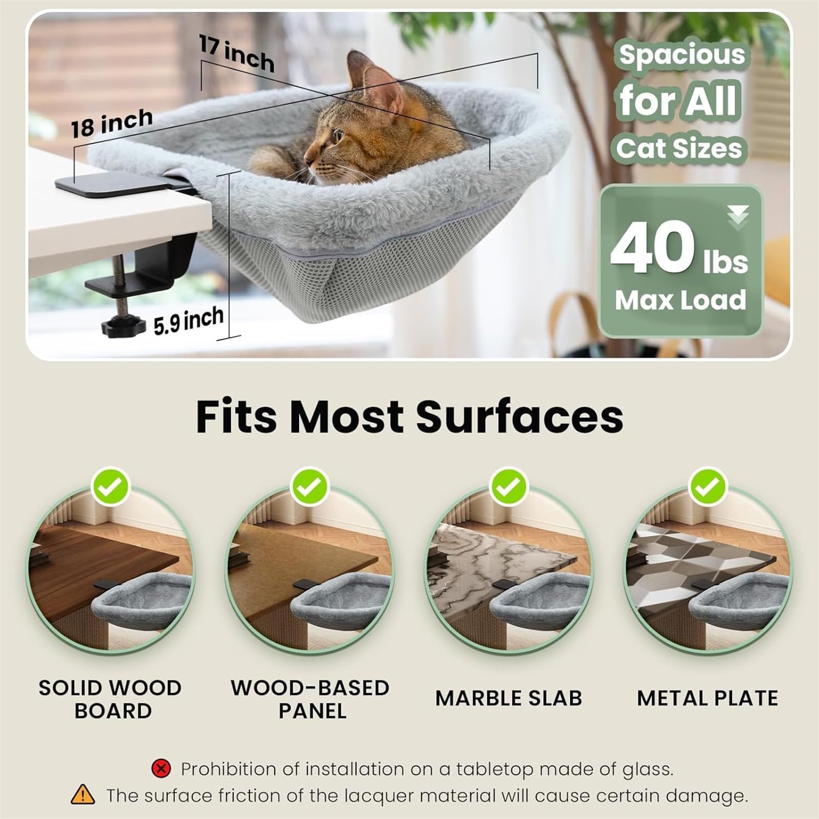 Cama para gatos para escritorio: tumbona de escritorio elevada para mascotas, de cojín, hamaca de mesa, lugar elevado para dormir, almohadilla de descanso de escritorio de oficina