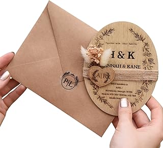 Floral & Wooden Wedding Invitation, Rustic Invitation with Hand Painted ...