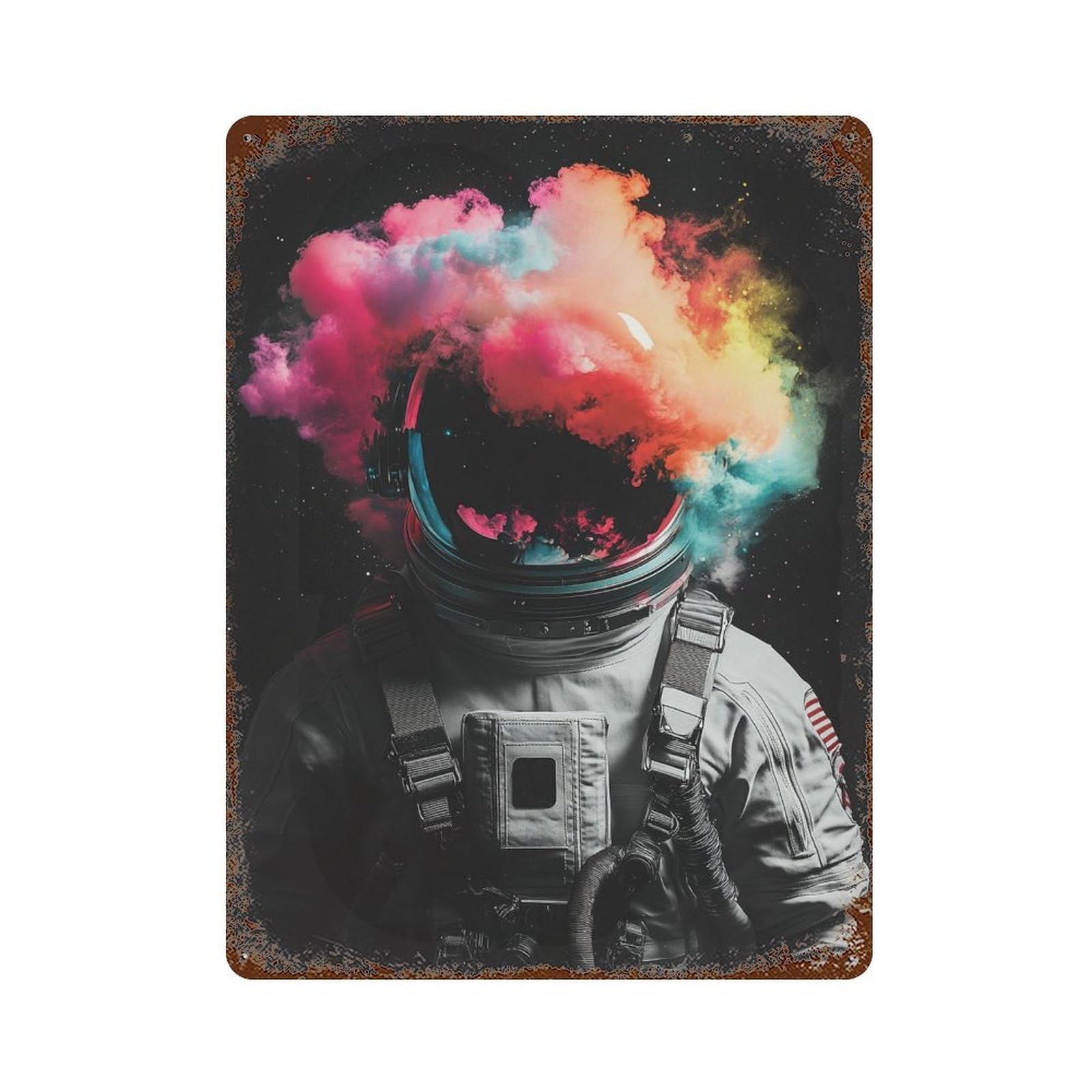 Cosmic Astronaut Smoke Effect Rust Effect Tin Sign 15.7"x11.8", Vintage Wall Decor for Bistro, Counter And Cafe Decor