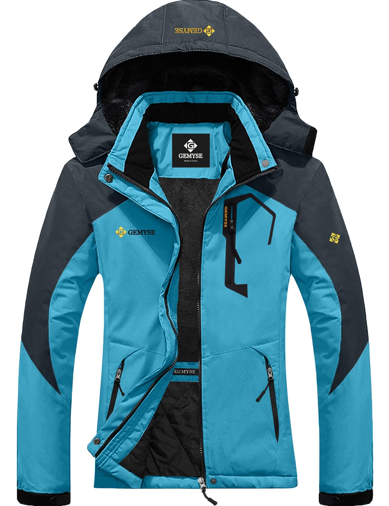 GEMYSE Donna Giacca da Sci impermeabile montagna Giacche Pile invernale antivento Cappotto con Cappuccio