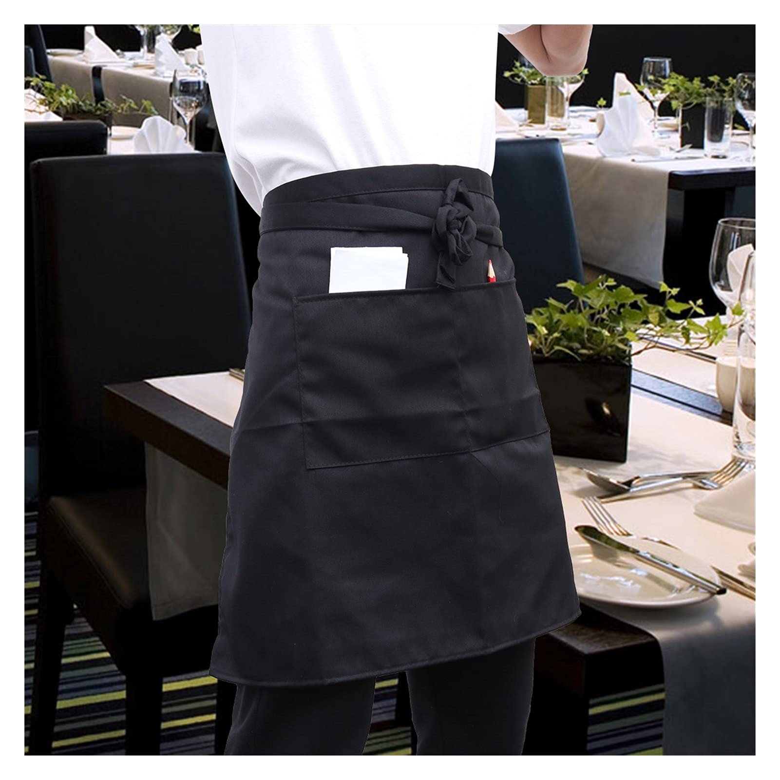 Grembiule Cucina Bistrot Nero Grembiule Nero Mezza Vita Per Cameriera/Barista - 2 Tasche, Poliestere Lavabile, Taglia Unica Unisex Grembiule Per Camerieri Bar