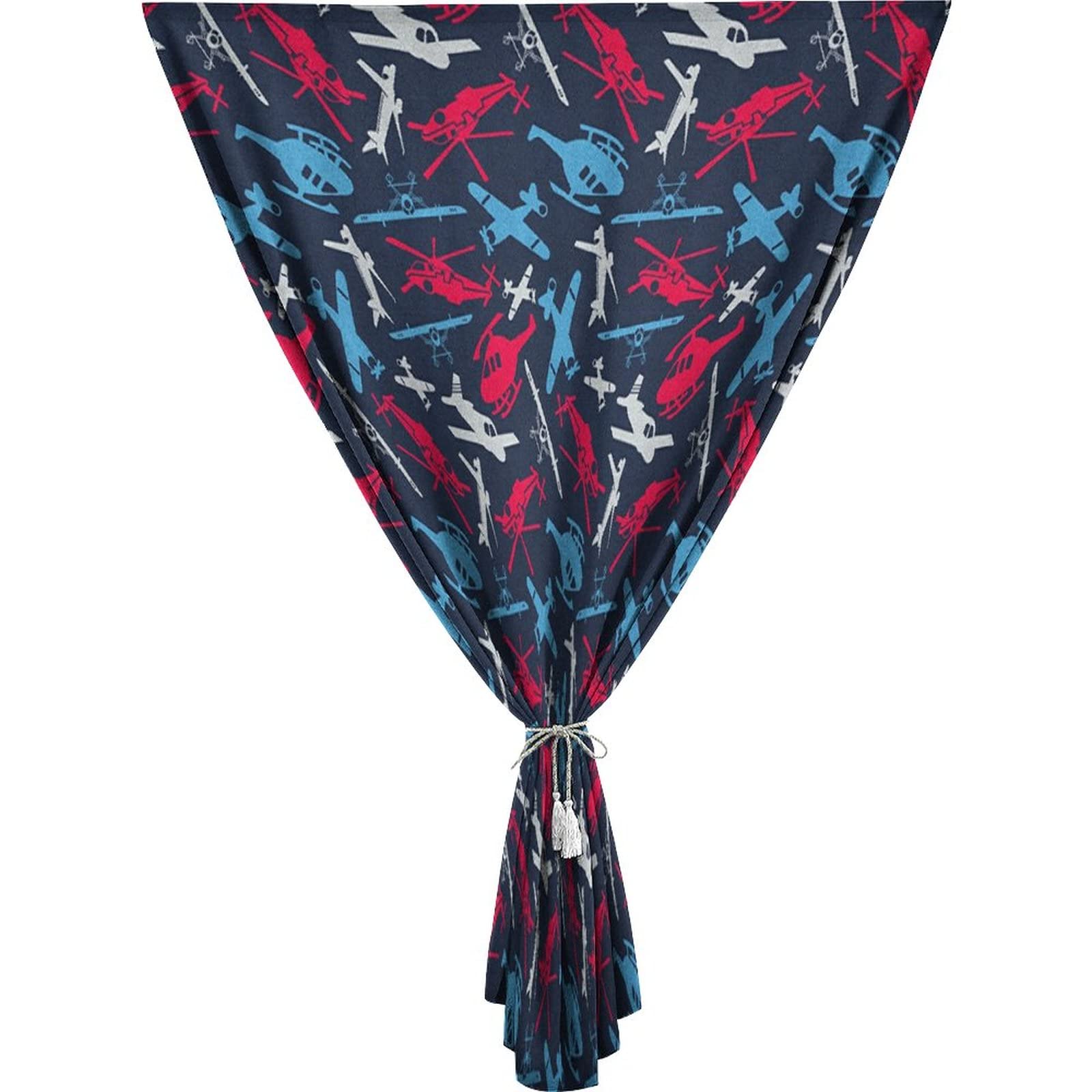 XISUNYAAutohesion Curtains, Airplane Window Curtain Panel, Different Airship and Helicopter Print Thermal Lnsulated Room Darkening Small Drapes,35W x48L Inch, for Kitchen Bathroom Living Room