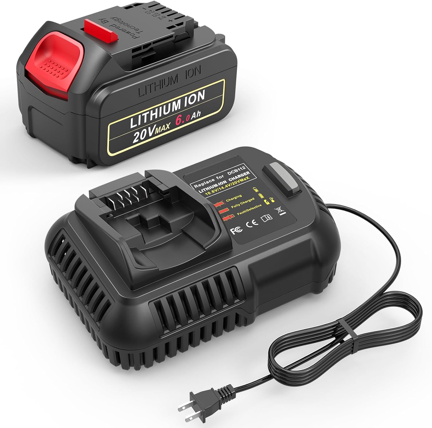 Djsanu 20V 6000mAh Long-Lasting Battery Compatible for DeWalt 20V Max Battery with DCB112 Fast Charger, Campatible with DeWalt 20 Volt Power Tools DCF DCD DCG Series & DCB206 DCB205