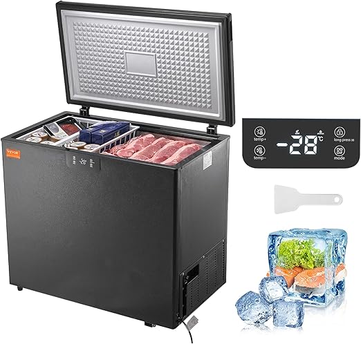 VEVOR Chest Freezer, 7 Cu.ft / 198 L Compact Deep Freezer, Free Standing Top Open Door Compact Freezers with 2 Removable Baskets & Adjustable Thermostat, Energy Saving & Low Noise, Black