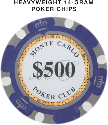 Miniatura 6 de Brybelly Monte Carlo Premium - Fichas de póquer (paquete de 50) compuesto de arcilla pesada de 0.49 oz