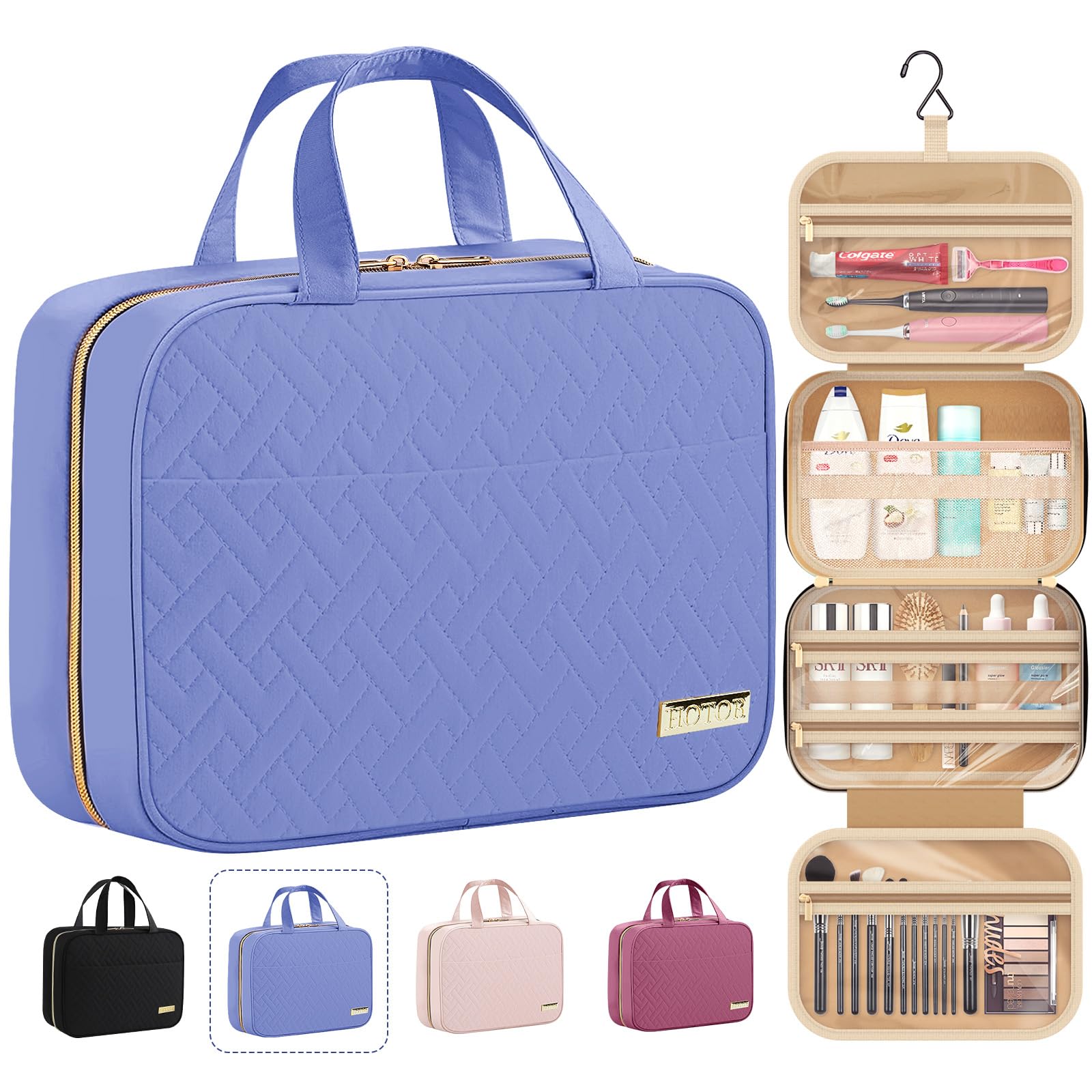 HOTORTravel Toiletry Bag w/Hanging Hook - Spacious Toiletry Bag Essentials for Women & Men, Makeup Bag/Big Comparment, Waterproof for Travel Accessories, Medium, Aegean-Blue
