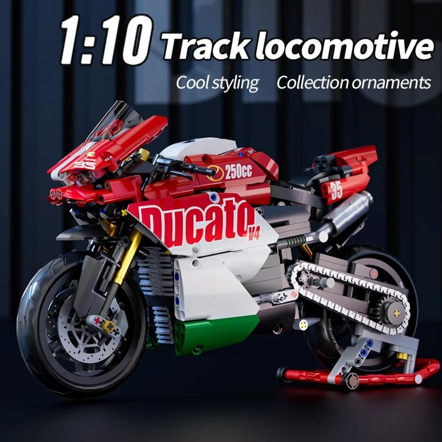 HTLNUZD Motorcycle V4 Building Blocks Set, front view