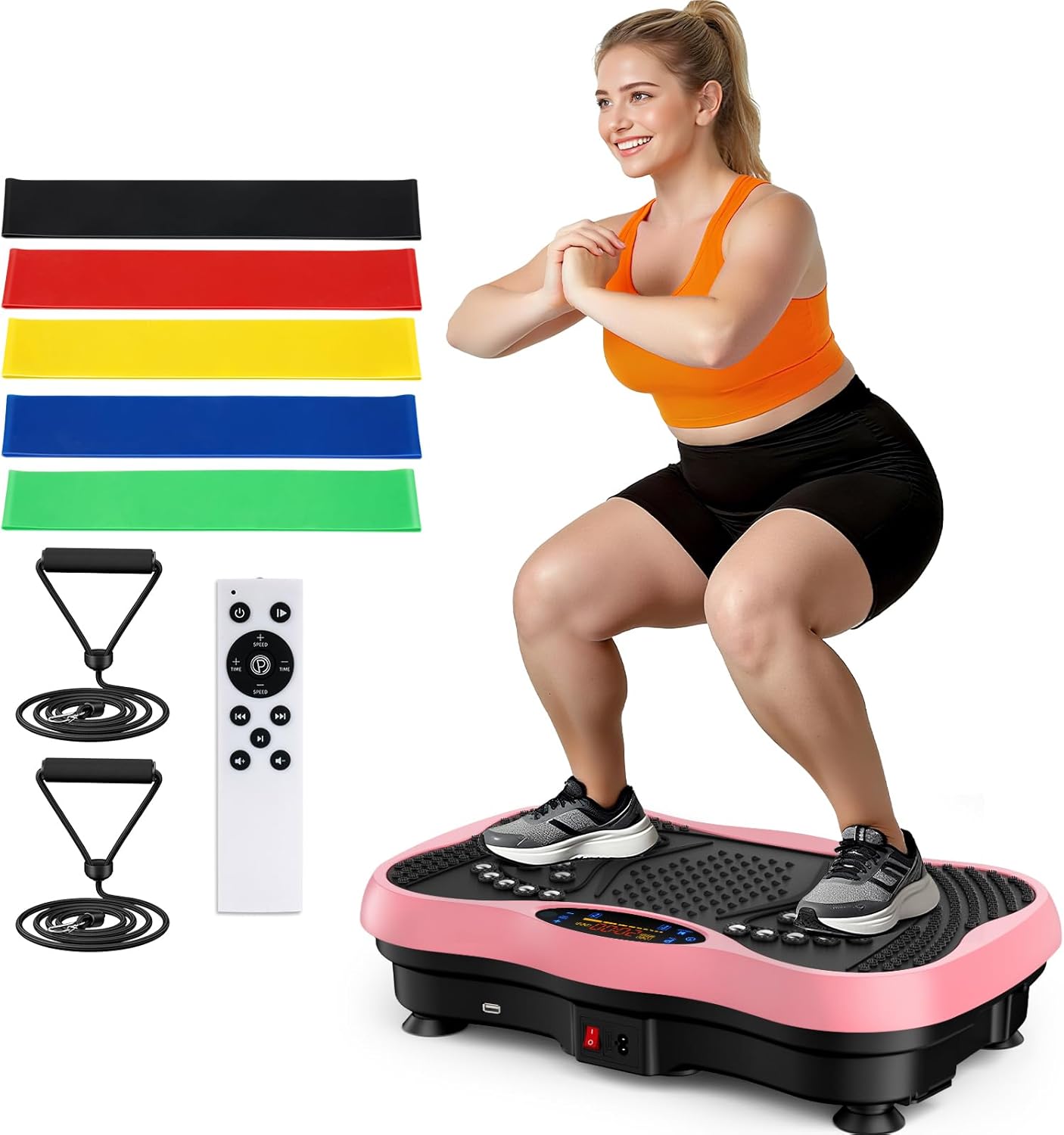 Vibration Plate Exercise Machine, 130 Levels Shake Fitness Vibrating Platform for Lymphatic Drainage Weight Loss, Bluetooth Fat Burner for Women Men, Pink
