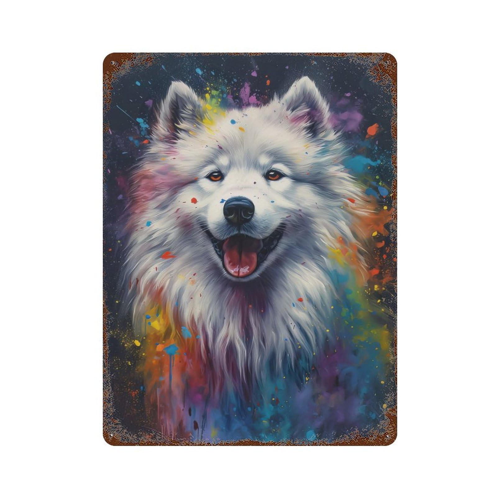 Samoyed Painting Vintage Rust Metal Sign 15.7"x11.8", Farmhouse Wall Decor for Garage, Pub Or Kitchen