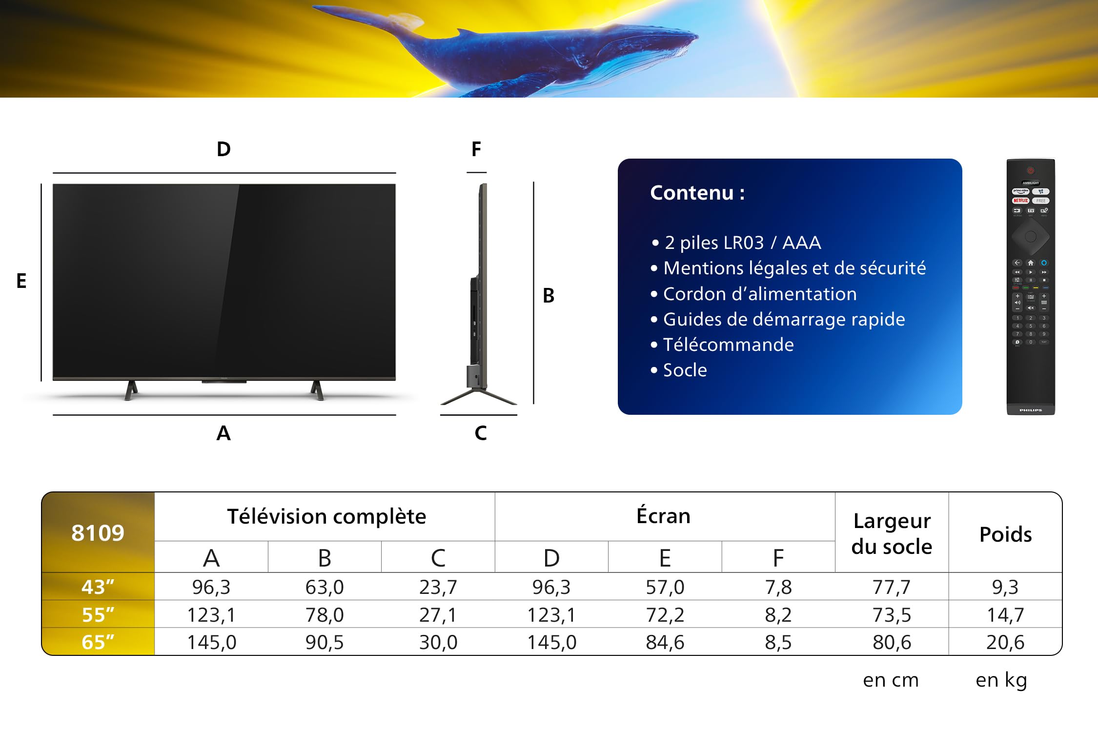 Philips Ambilight 65PUS8109 Smart TV LED 4K - Écran 65 Pouces avec Plate-Forme Pixel Precise Ultra HD, Titan OS et Son Dolby Atmos, Fonctionne avec l’Assistant Vocal Alexa et Google - Chrome satiné