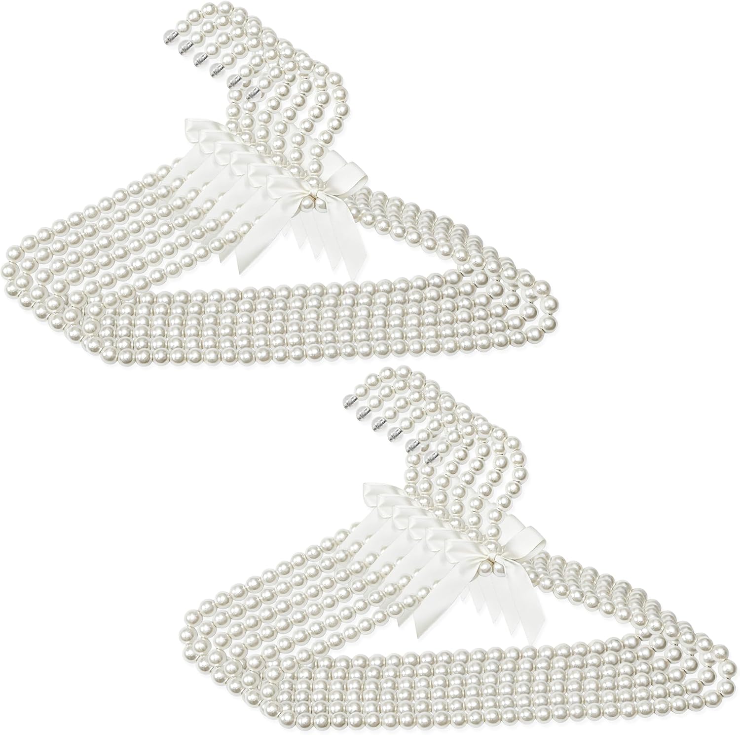 11.8 inch Pearl Beaded with Ribbon Bowknot Chirldren Clothes Hangers (12, White, 30cm)