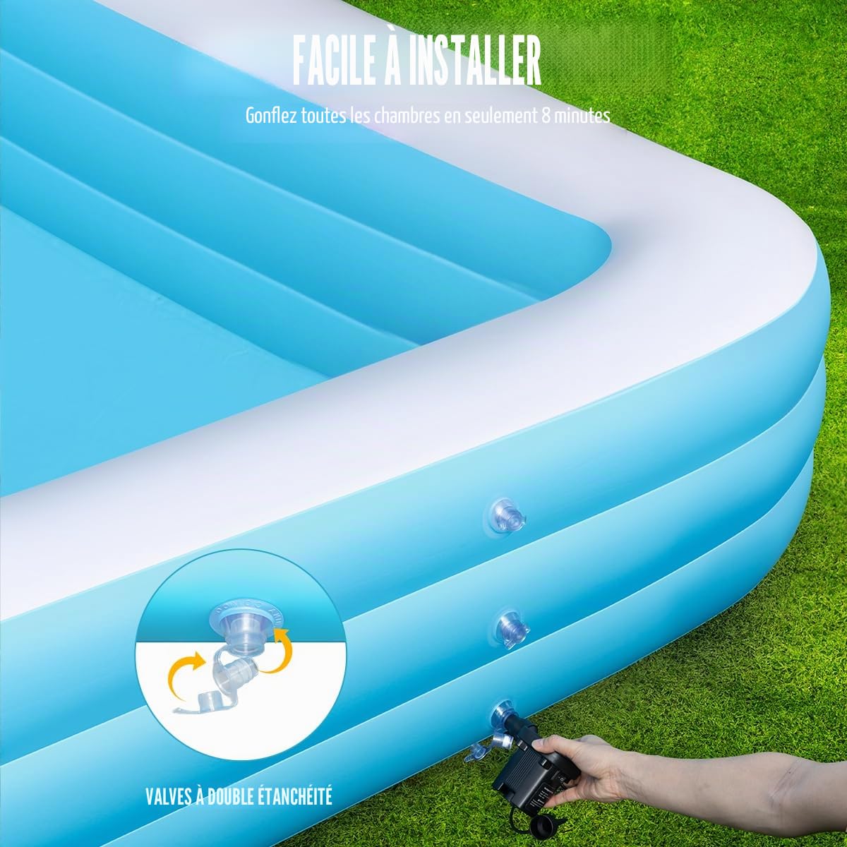 Grande piscine gonflable de 457,2 x 193 x 55,9 cm pour enfants et adultes, piscine gonflable familiale avec pompe à air, piscine épaisse durable pour enfants, extérieur, jardin, fête aquatique d'été