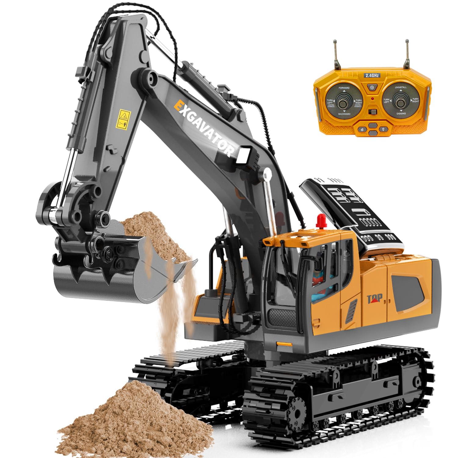 Remote Control Excavator, 11CH RC Construction Truck Toy with Metal Shovel, Lights, Sounds and Turns 680 Degree, Christmas Birthday Gift for Kids Boys Aged 4 5 6 7 8-12
